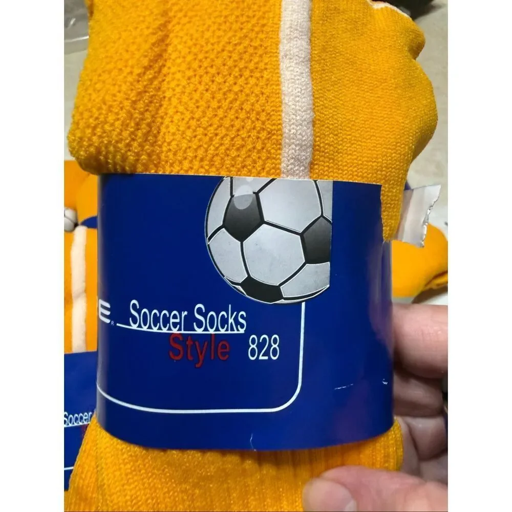SCORE 6 Pair Men’s Soccer Socks Style 828, Gold/white/grey Regular (8.5-11) New
